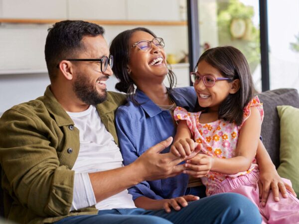 Home Happy family wearing glasses