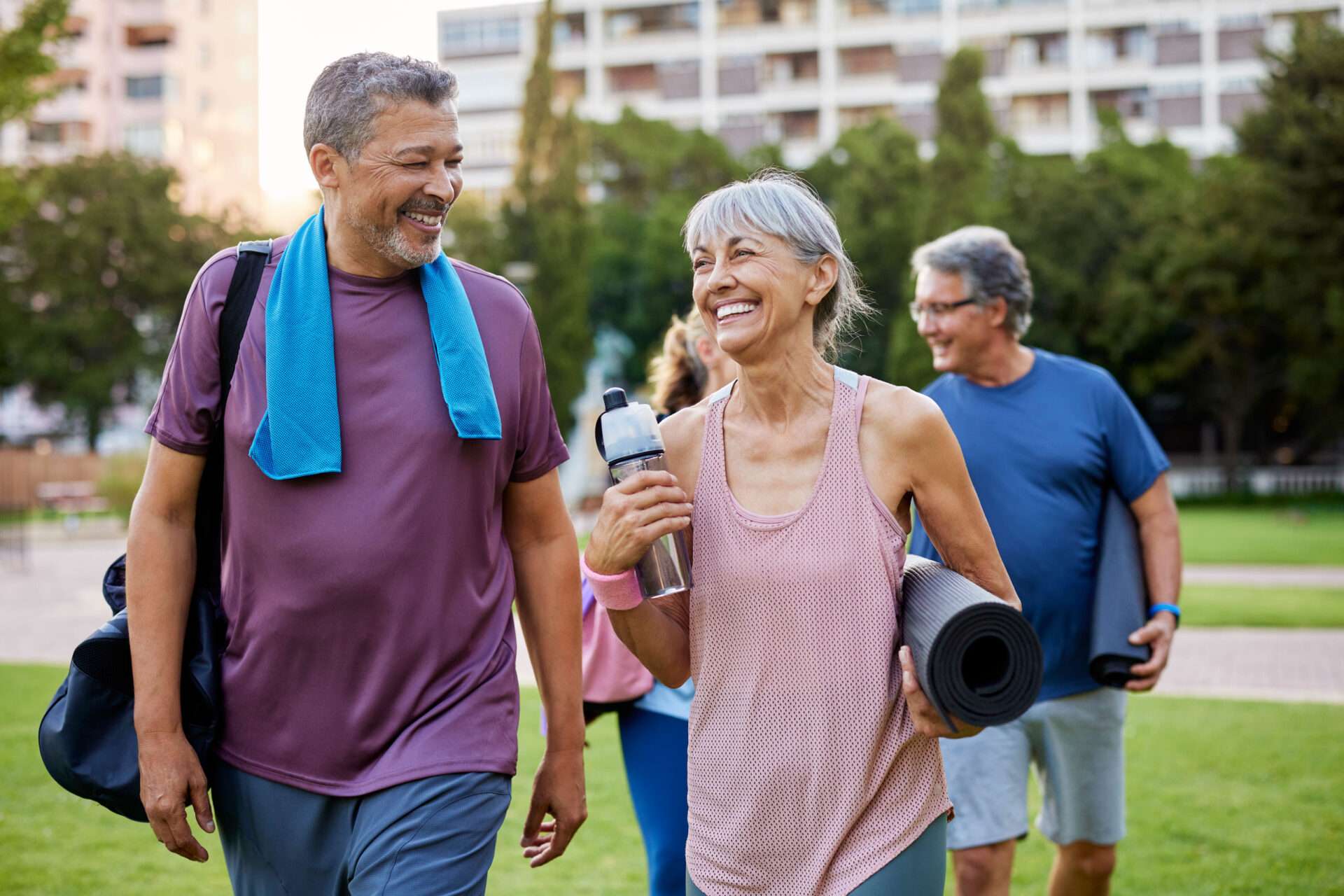 Group of seniors at an outdoor fitness class