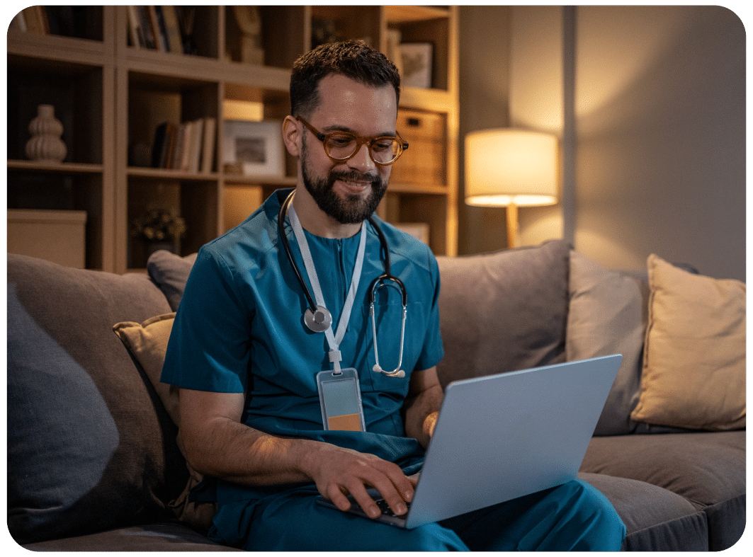 male doctor working on tablet