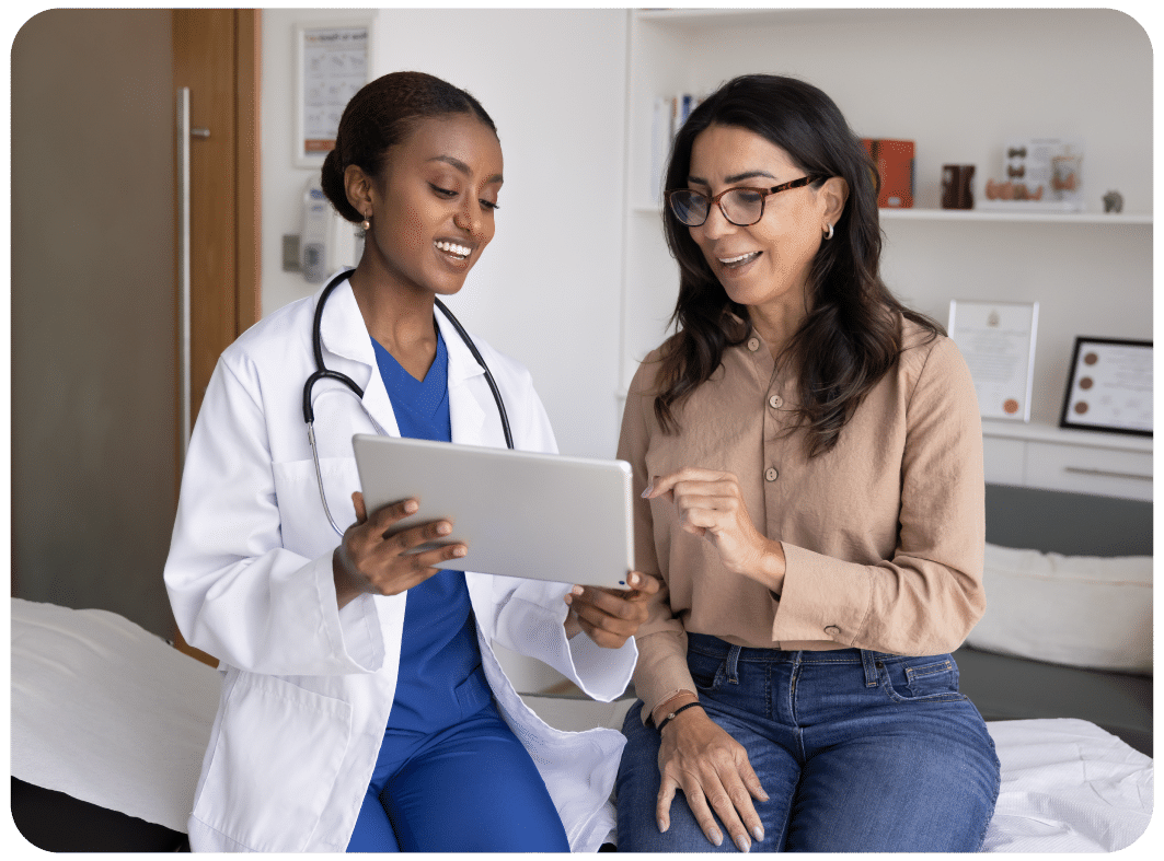 Female patient reviewing results with doctor